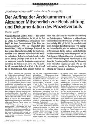 Vorschauseite 1: „Nürnberger Ärzteprozeß“ und ärztliche Standespolitik: Der Auftrag der Ärztekammern an Alexander Mitscherlich zur Beobachtung und Dokumentation des Prozeßverlaufs