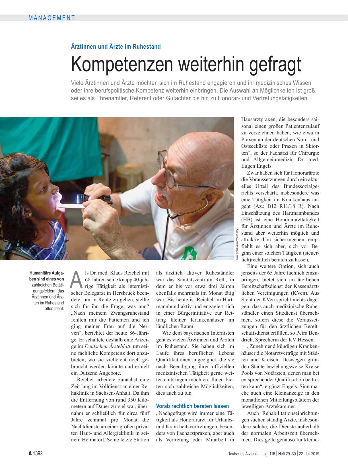 Vorschauseite 1: Ärztinnen und Ärzte im Ruhestand: Kompetenzen weiterhin gefragt