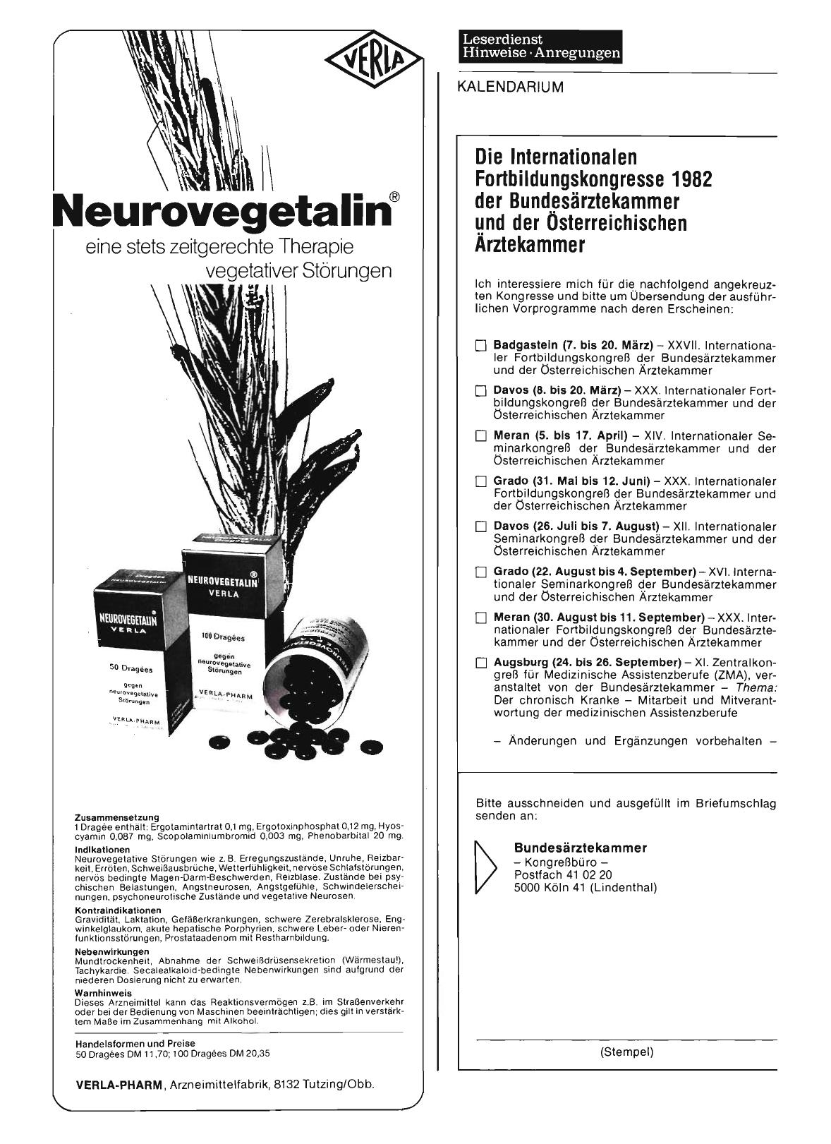 Vorschauseite 1: Die Internationalen Fortbildungskongresse 1982 der Bundesärztekammer und der Österreichischen Ärztekammer