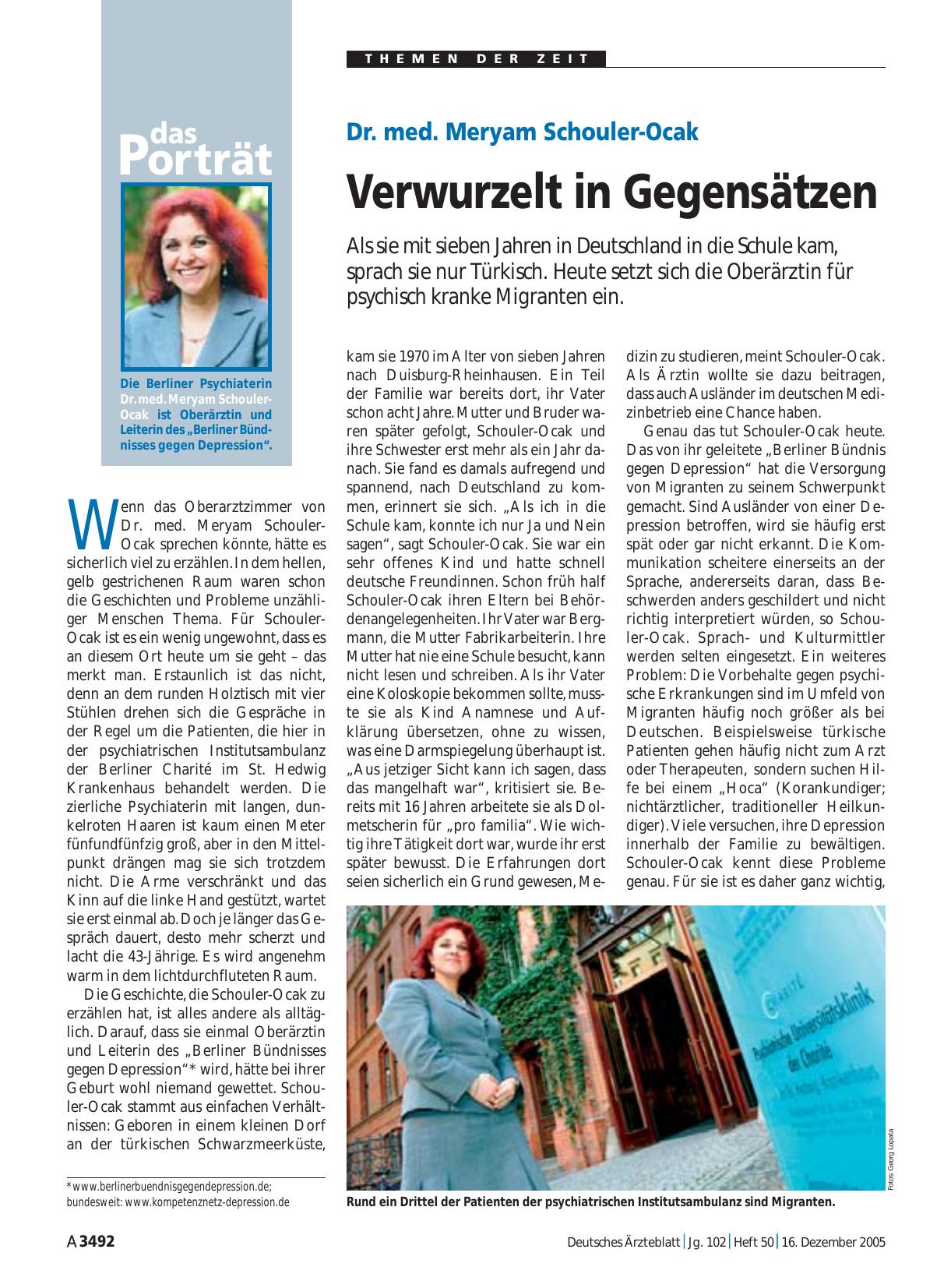 Vorschauseite 1: Dr. med. Meryam Schouler-Ocak: Verwurzelt in Gegensätzen