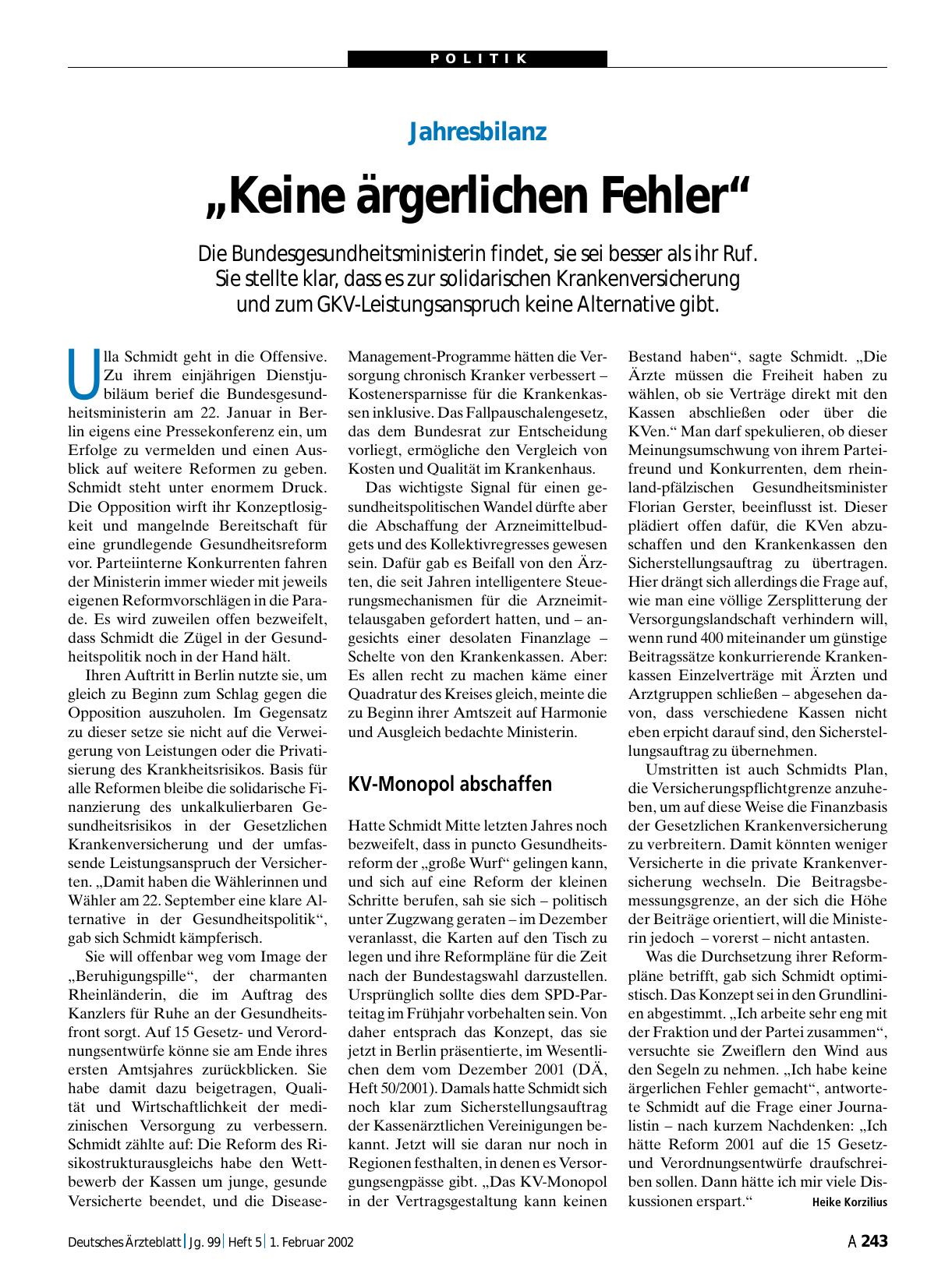 Vorschauseite 1: Jahresbilanz: „Keine ärgerlichen Fehler“