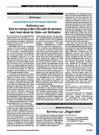 Vorschauseite 1: Bekanntmachungen: Korrektur zur „Negativliste“