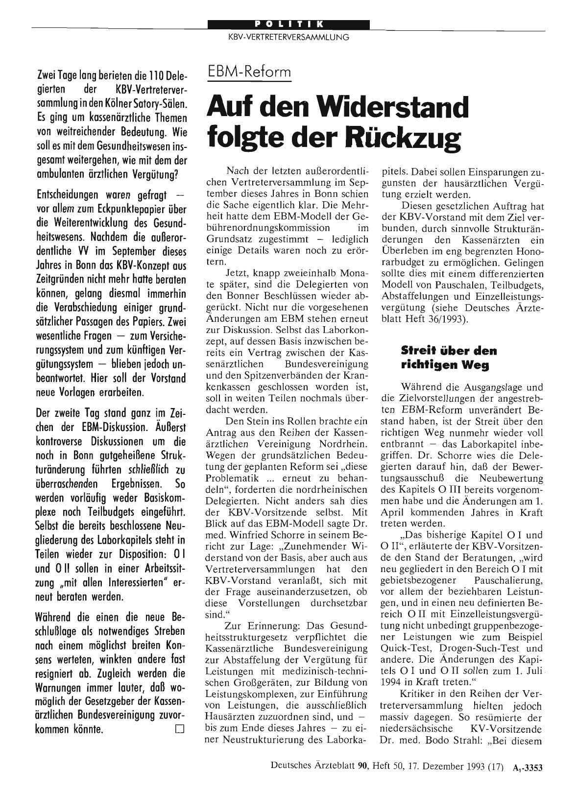 Vorschauseite 1: EBM-Reform: Auf den Widerstand folgte der Rückzug