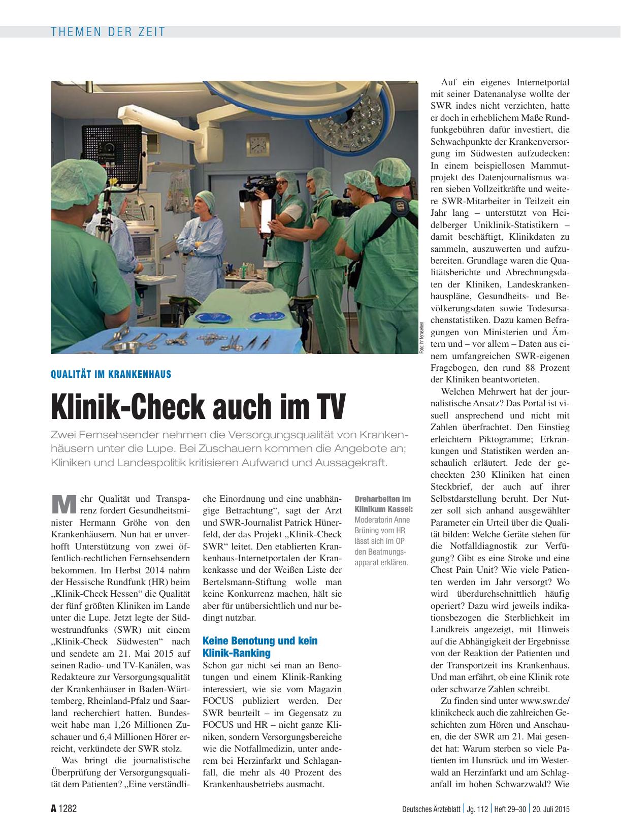Vorschauseite 1: Qualität im Krankenhaus: Klinik-Check auch im TV