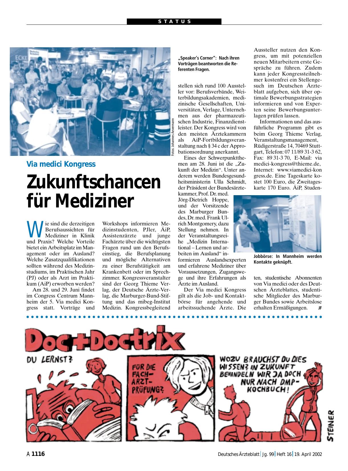 Vorschauseite 1: Via medici Kongress: Zukunftschancen für Mediziner
