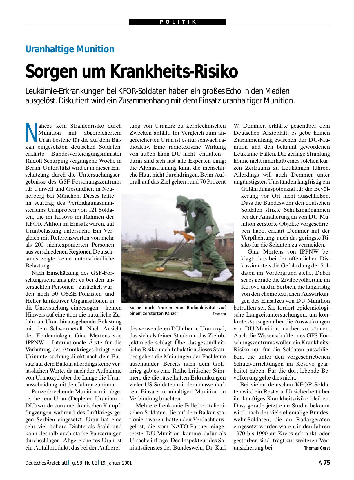 Vorschauseite 1: Uranhaltige Munition: Sorgen um Krankheits-Risiko