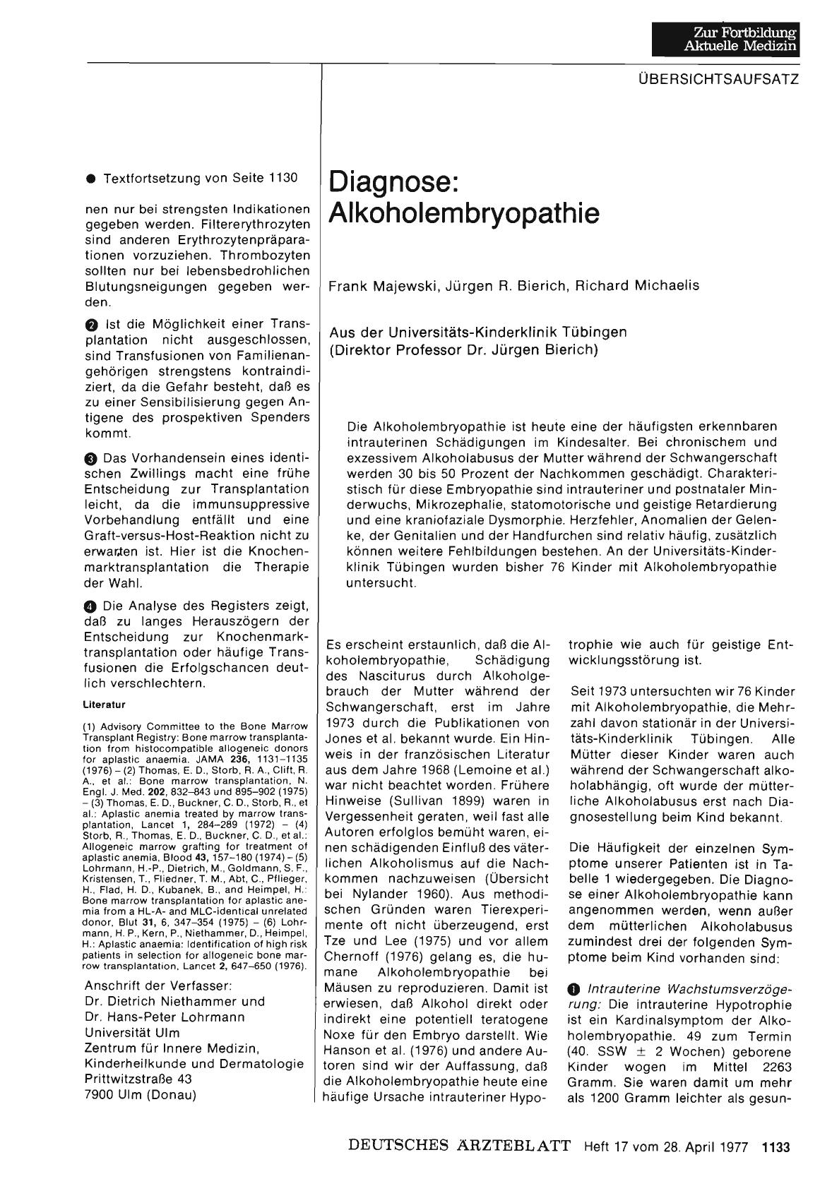 Vorschauseite 1: Diagnose: Alkoholembryopathie