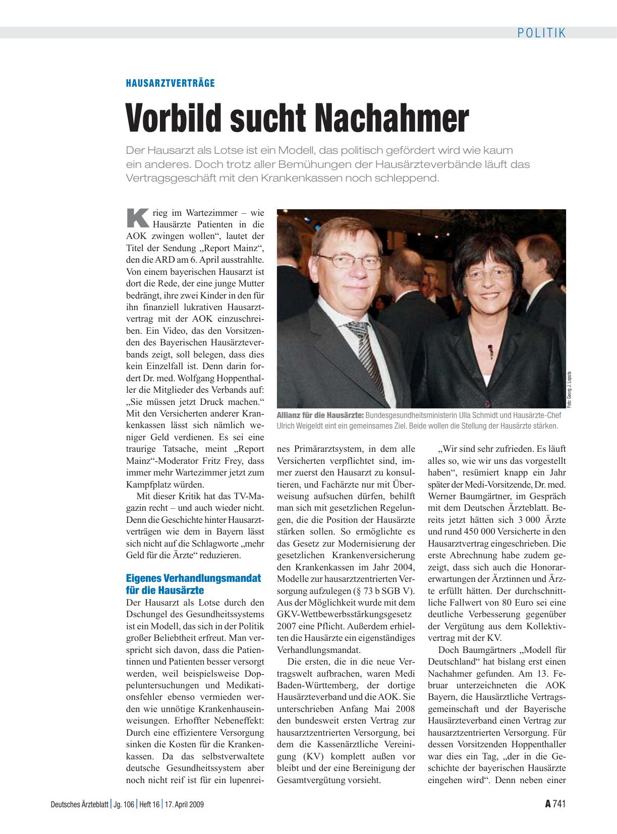 Vorschauseite 1: Hausarztverträge: Vorbild sucht Nachahmer