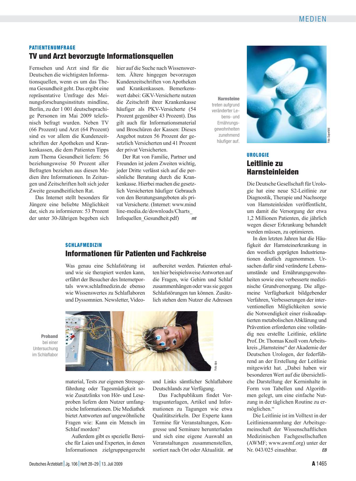 Vorschauseite 1: Patientenumfrage: TV und Arzt bevorzugte Informationsquellen
