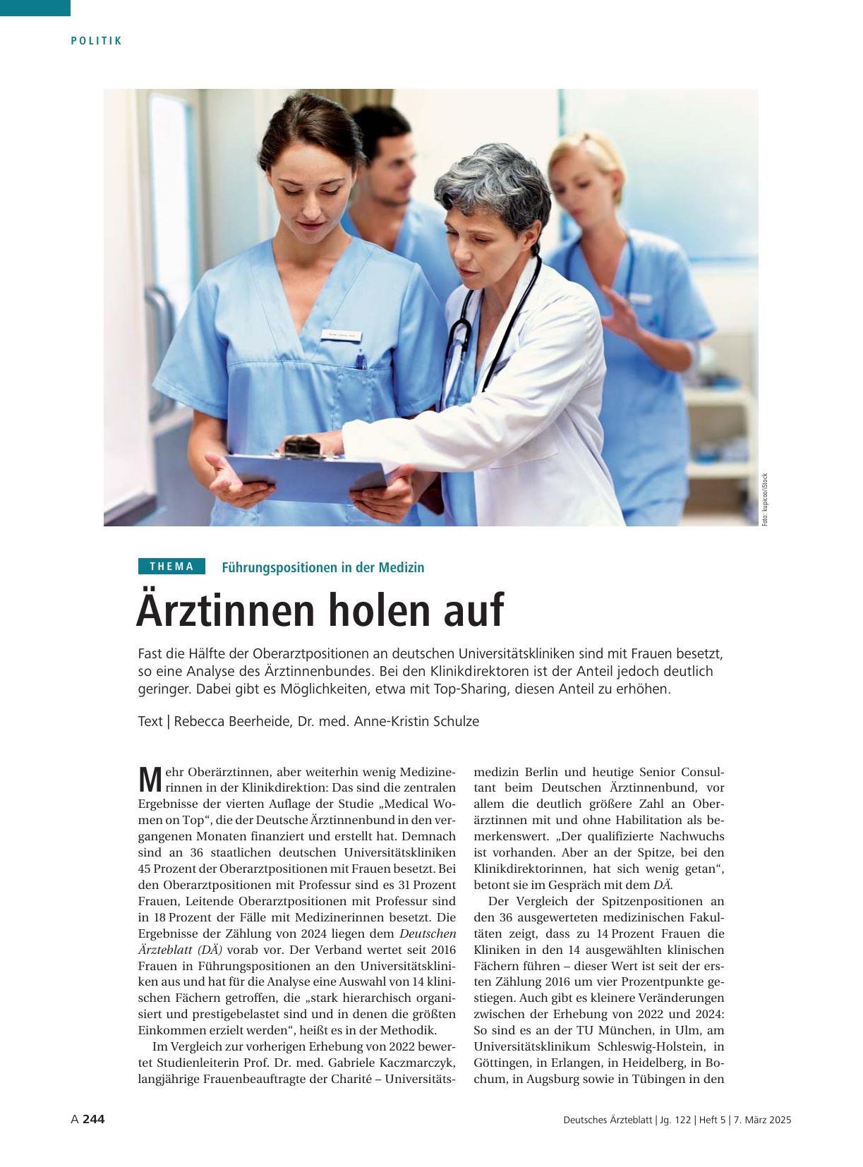 Vorschauseite 1: Führungspositionen in der Medizin: Ärztinnen holen auf