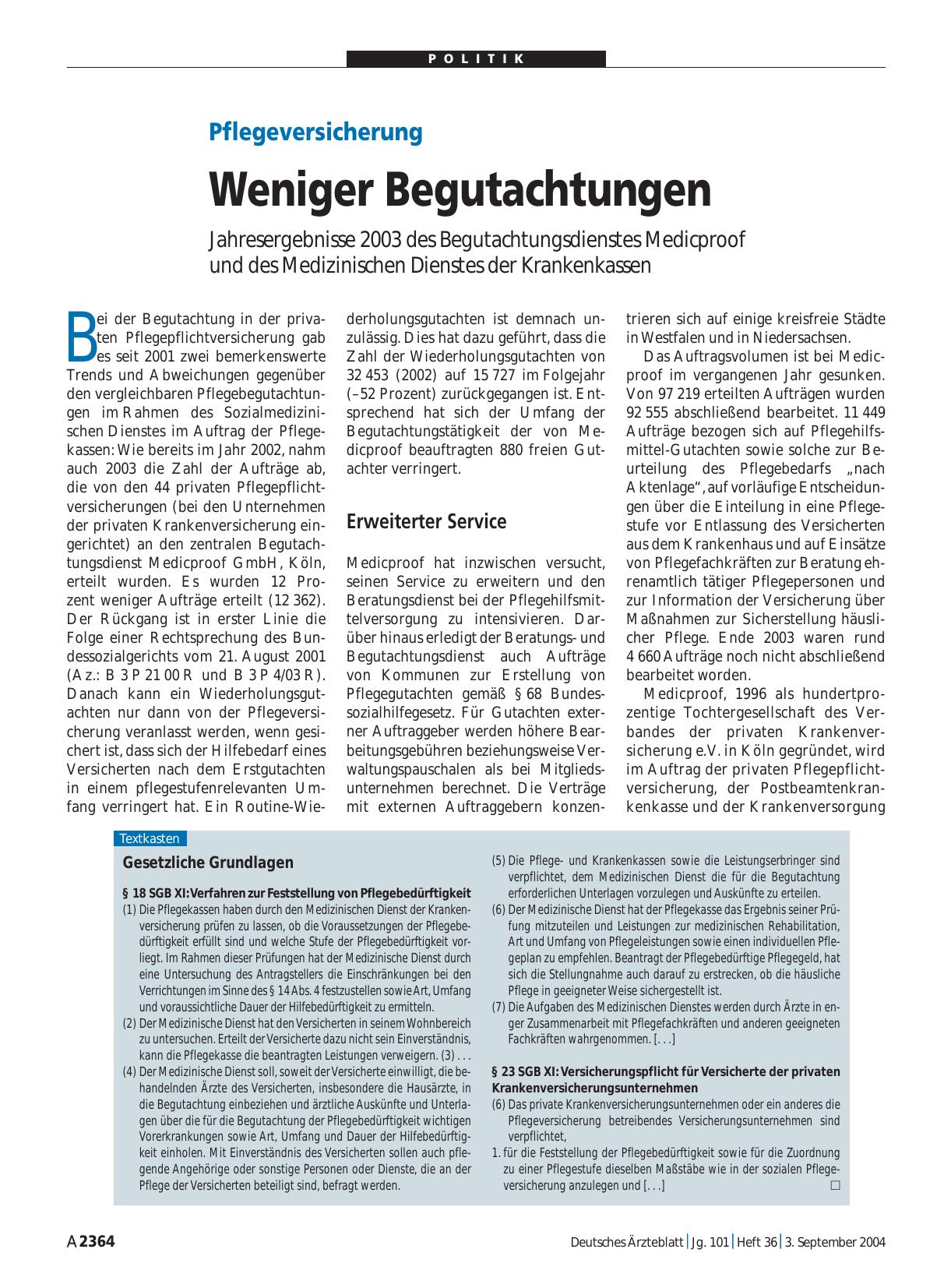 Vorschauseite 1: Pflegeversicherung: Weniger Begutachtungen