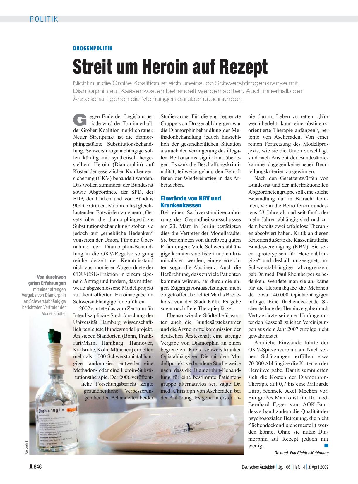 Vorschauseite 1: Drogenpolitik: Streit um Heroin auf Rezept