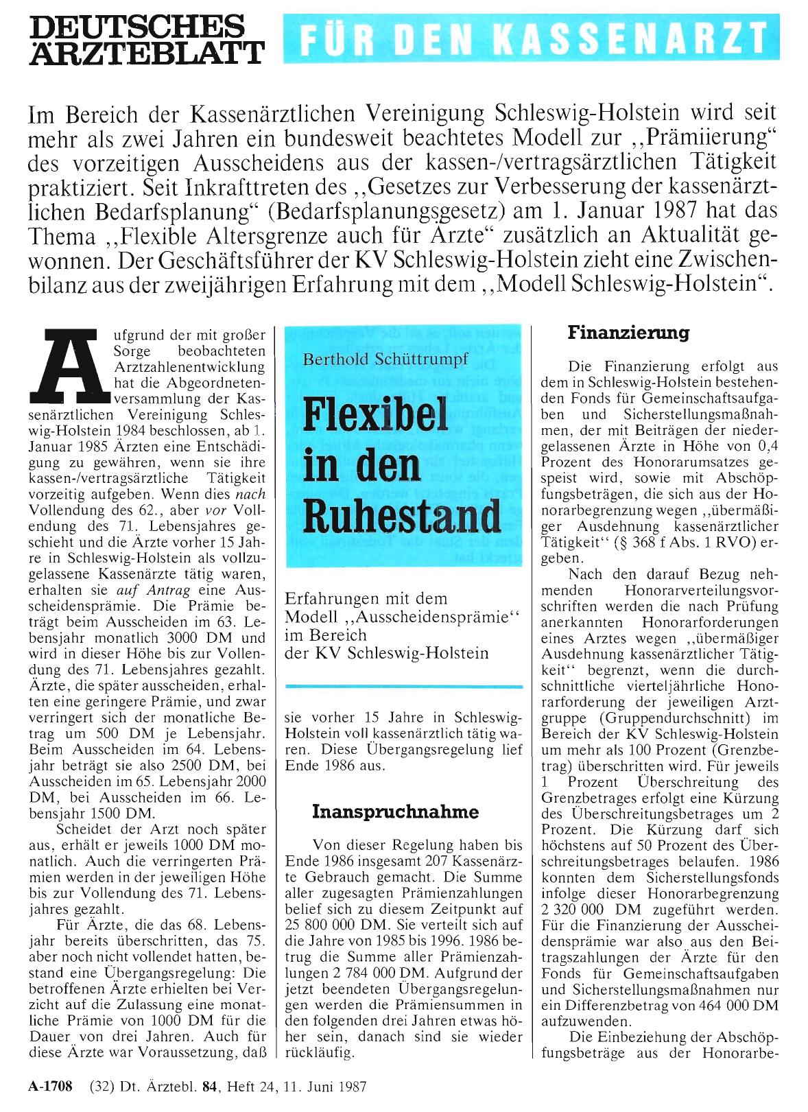 Vorschauseite 1: Flexibel in den Ruhestand: Erfahrungen mit dem Modell „Ausscheidensprämie“ im Bereich der KV Schleswig-Holstein