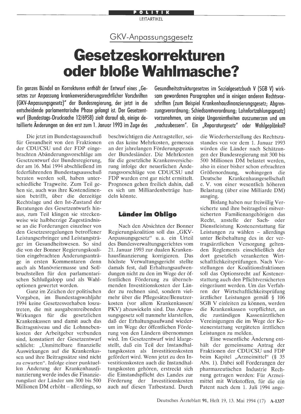 Vorschauseite 1: GKV-Anpassungsgesetz: Gesetzeskorrekturen oder bloße Wahlmasche?