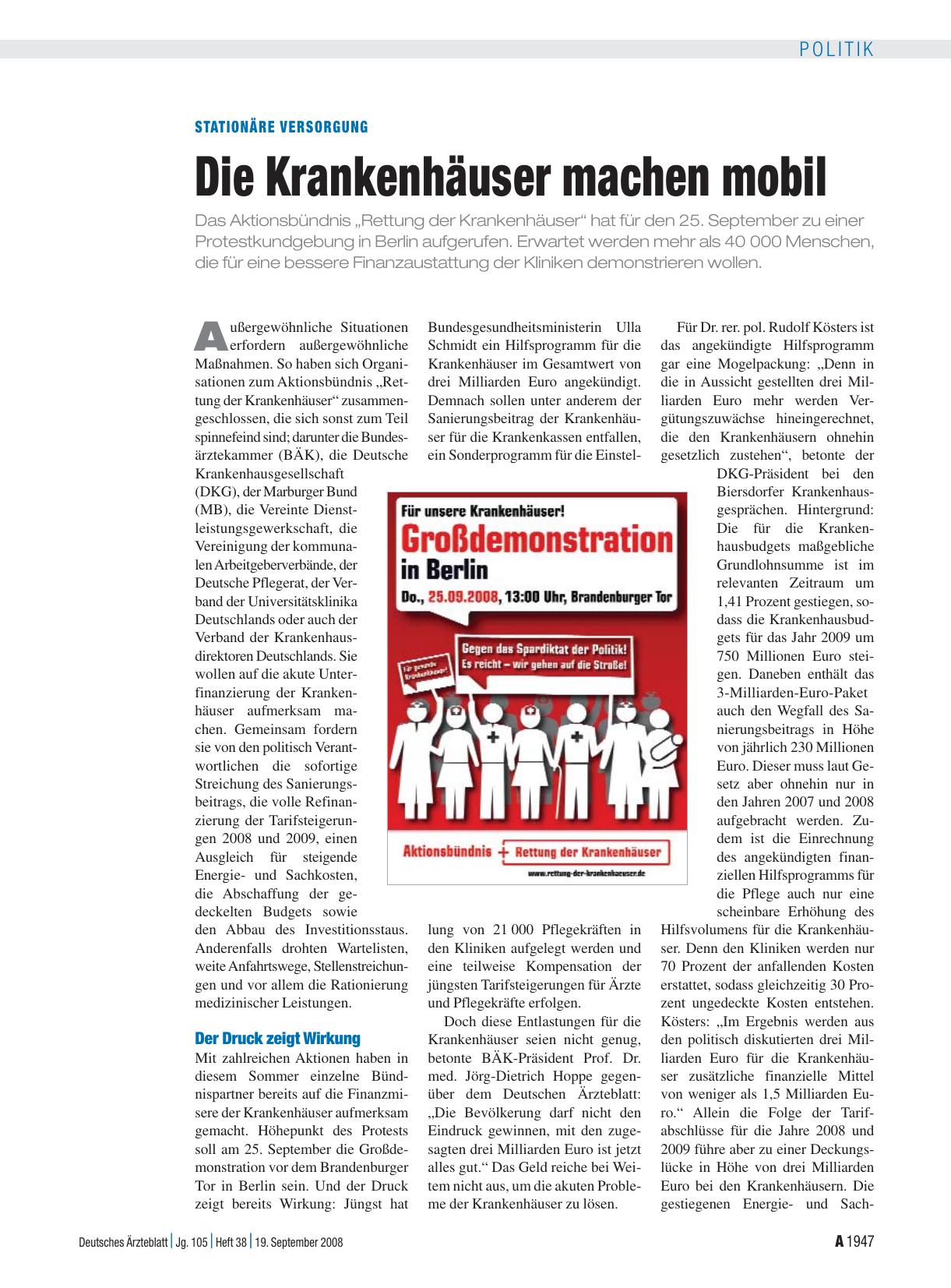 Vorschauseite 1: Stationäre Versorgung: Die Krankenhäuser machen mobil