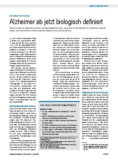 Vorschauseite 1: Biomarker für Demenz: Alzheimer ab jetzt biologisch definiert