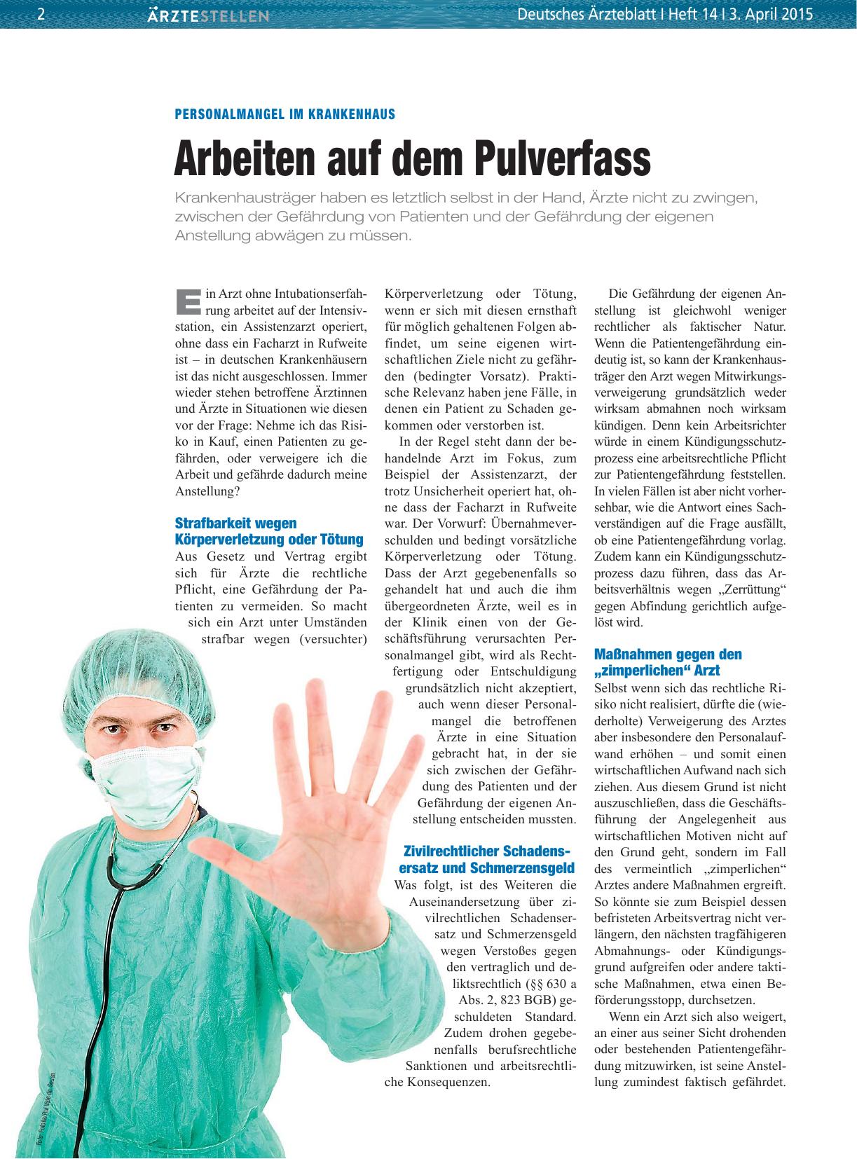 Vorschauseite 1: Personalmangel im Krankenhaus: Arbeiten auf dem Pulverfass