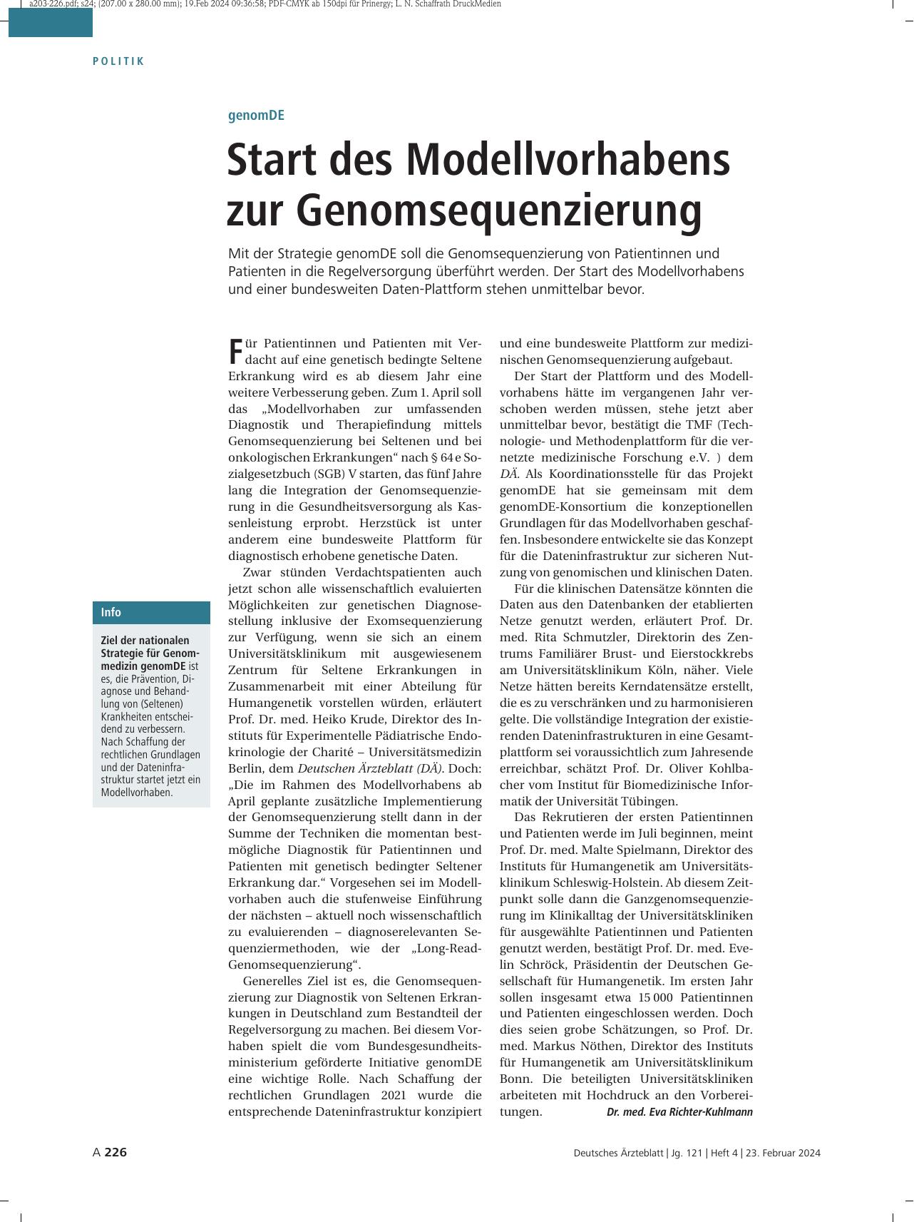 Vorschauseite 1: Corrected: genomDE: Start des Modellvorhabens zur Genomsequenzierung