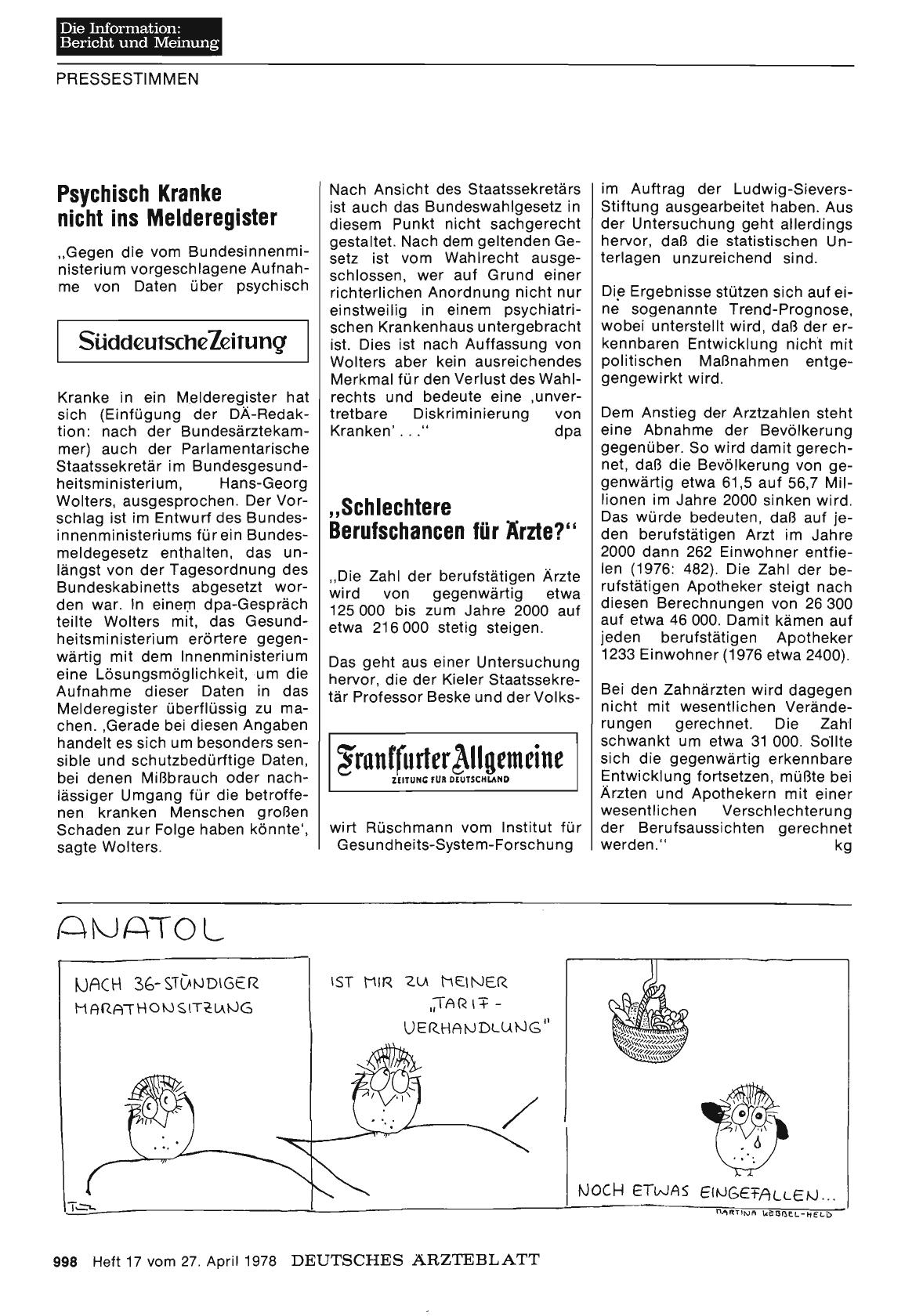 Vorschauseite 1: Psychisch Kranke nicht ins Melderegister