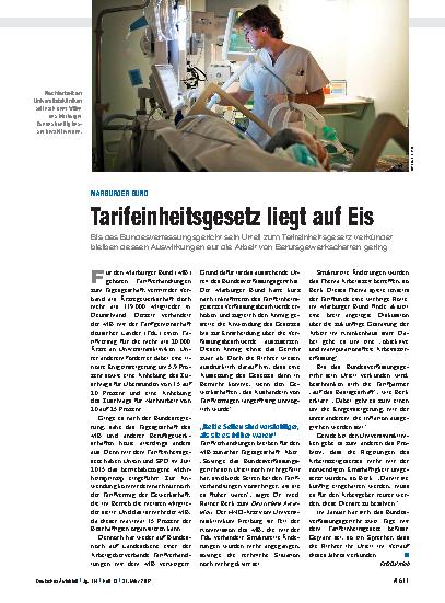 Vorschauseite 1: Marburger Bund: Tarifeinheitsgesetz liegt auf Eis