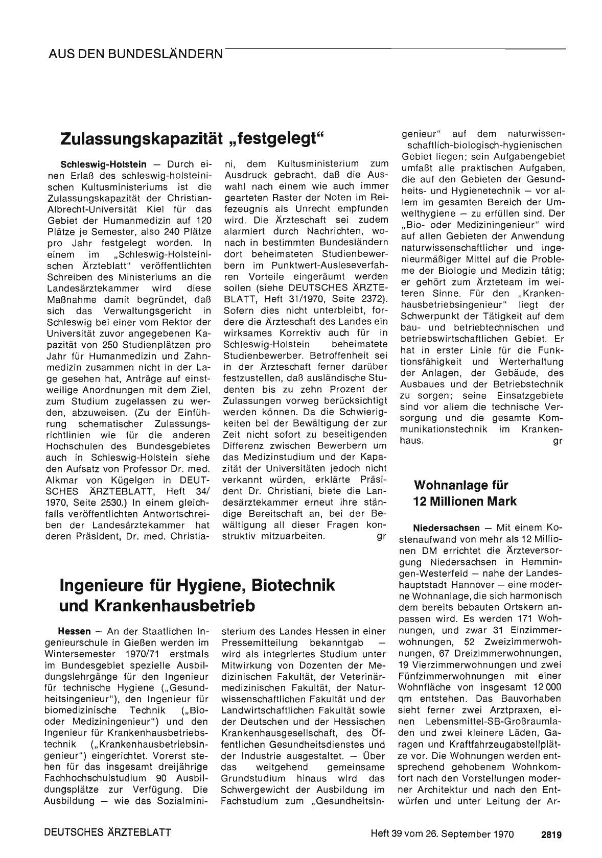 Vorschauseite 1: Zulassungskapazität „festgelegt"