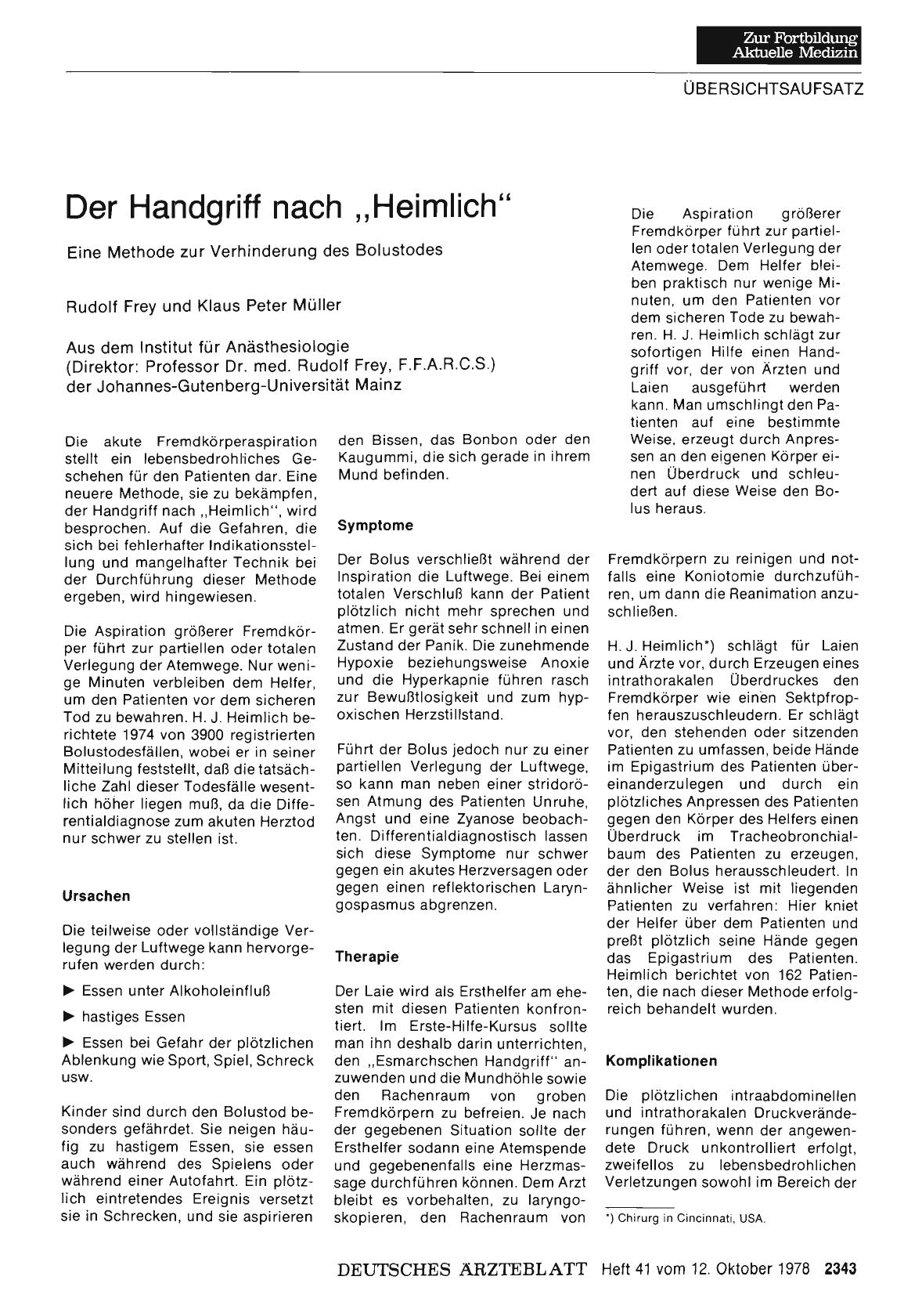 Vorschauseite 1: Der Handgriff nach „Heimlich“: Eine Methode zur Verhinderung des Bolustodes