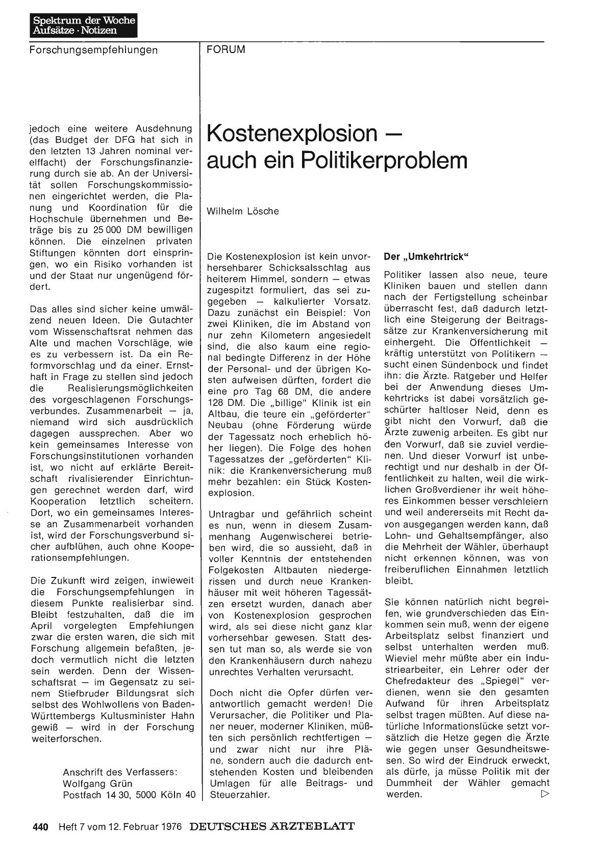 Vorschauseite 1: Kostenexplosion — auch ein Politikerproblem