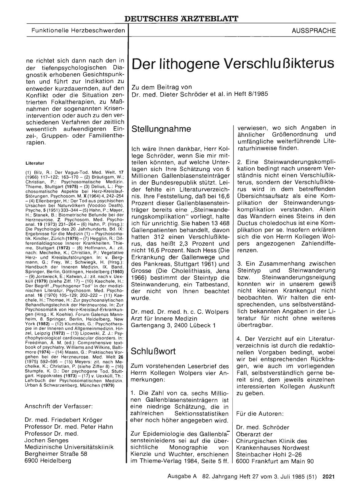 Vorschauseite 1: Der lithogene Verschlußikterus: Schlußwort