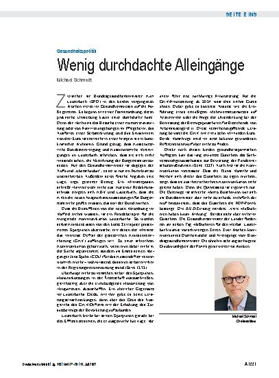 Vorschauseite 1: Gesundheitspolitik: Wenig durchdachte Alleingänge