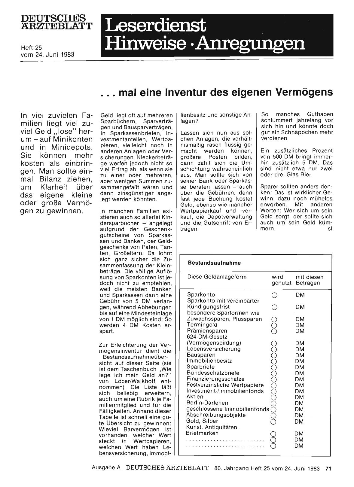 Vorschauseite 1: . .. mal eine Inventur des eigenen Vermögens