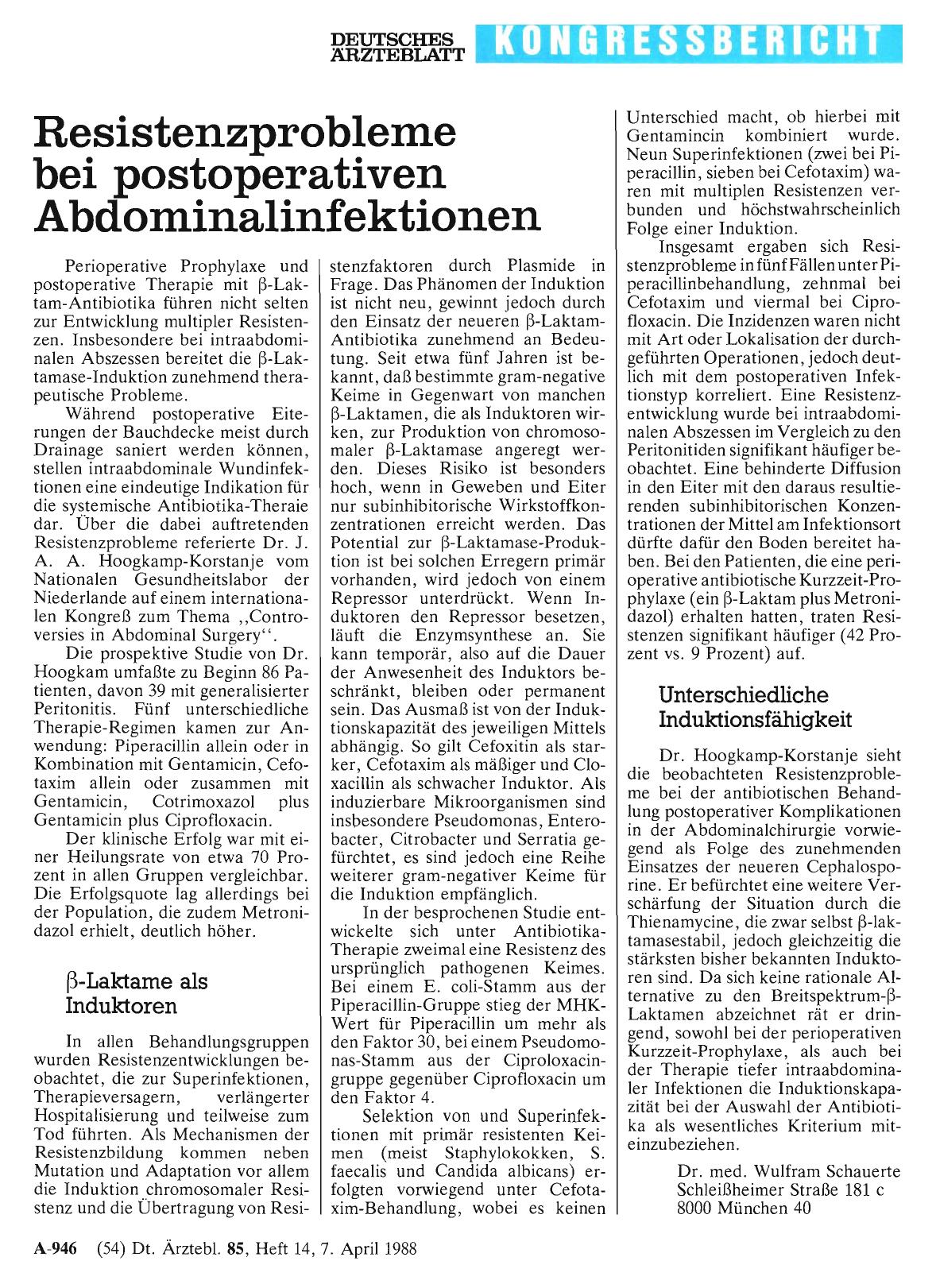 Vorschauseite 1: Resistenzprobleme bei postoperativen Abdominalinfektionen