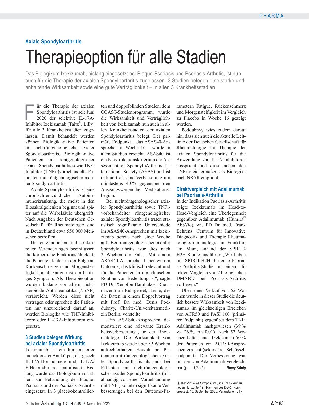 Vorschauseite 1: Axiale Spondyloarthritis: Therapieoption für alle Stadien