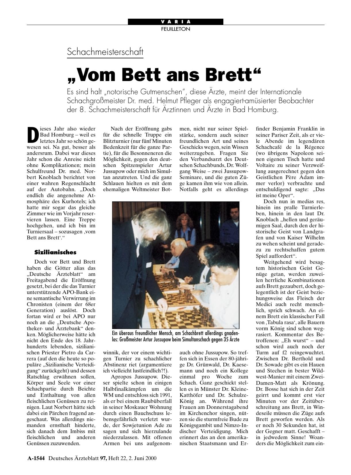 Vorschauseite 1: Schachmeisterschaft: „Vom Bett ans Brett“