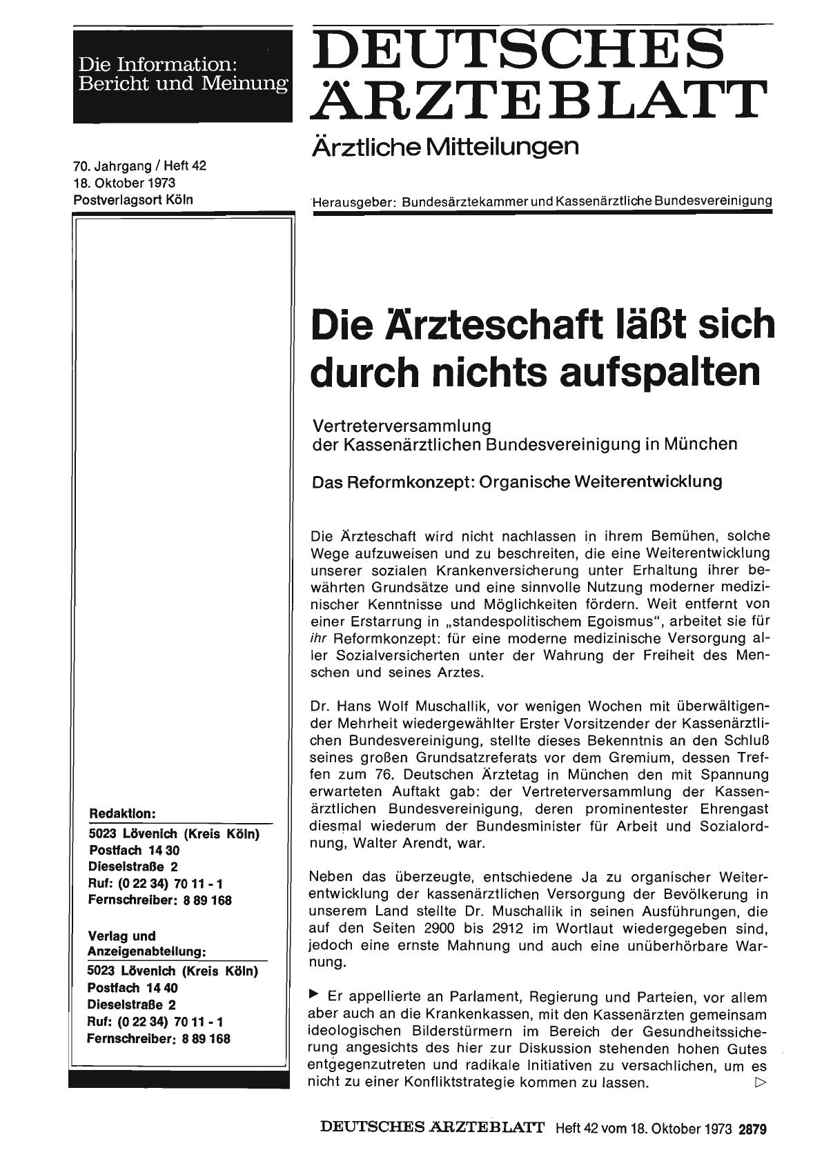 Vorschauseite 1: Die Ärzteschaft läßt sich durch nichts aufspalten