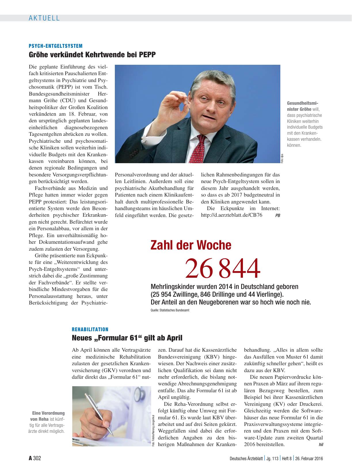 Vorschauseite 1: Psych-Entgeltsystem: Gröhe verkündet Kehrtwende bei PEPP