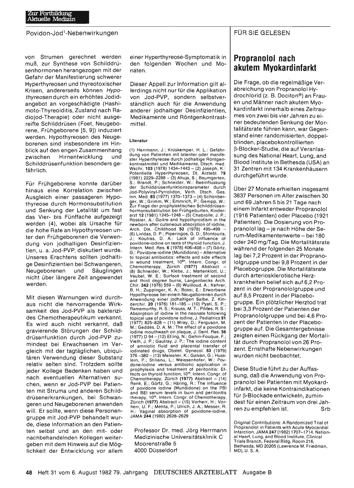 Vorschauseite 1: Propranolol nach akutem Myokardinfarkt