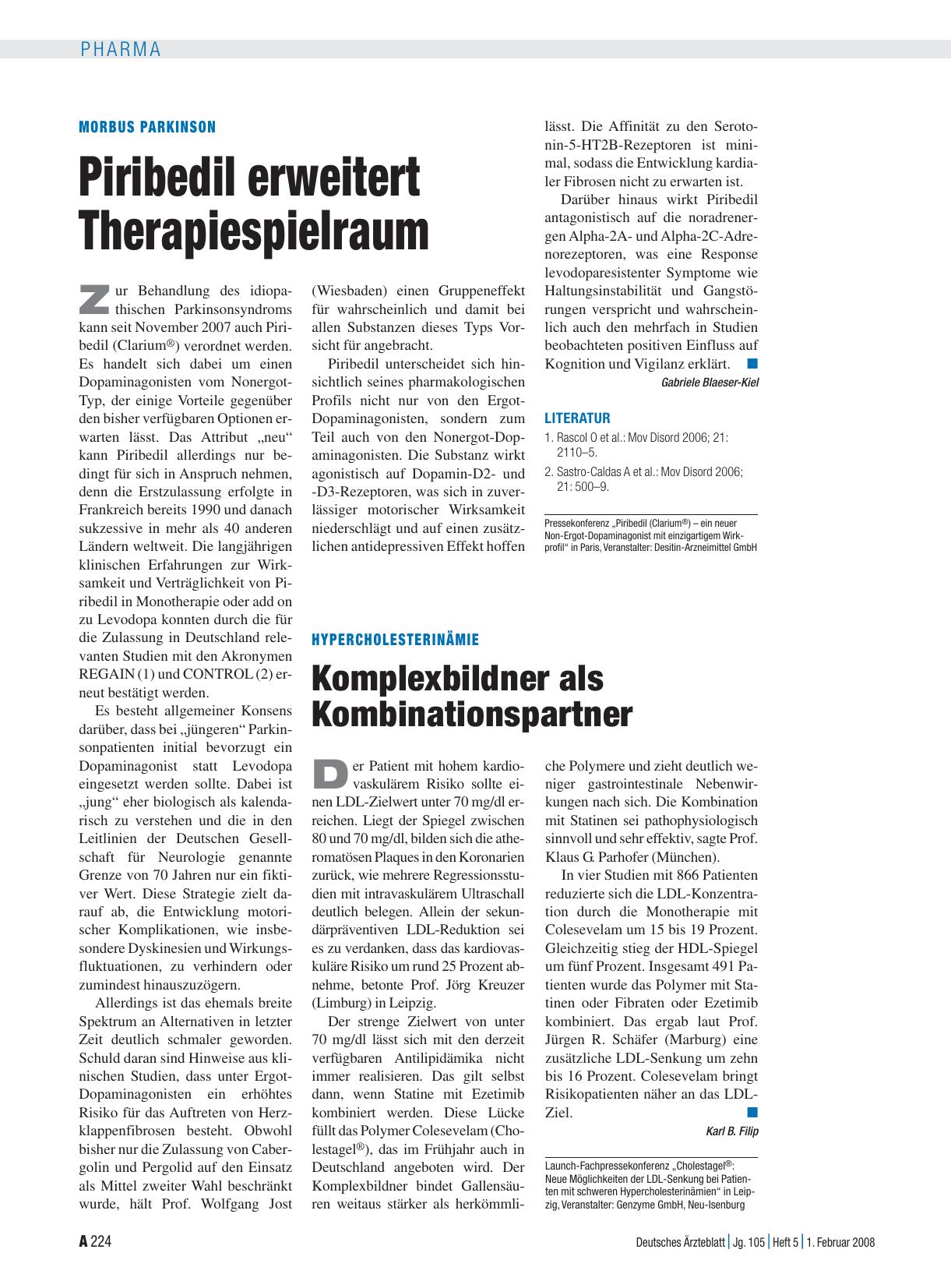 Vorschauseite 1: Morbus Parkinson: Piribedil erweitert Therapiespielraum