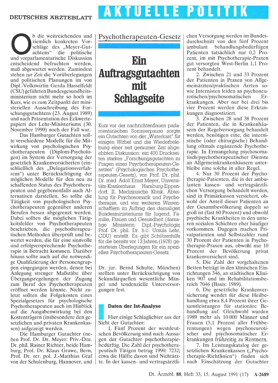 Vorschauseite 1: Psychotherapeuten-Gesetz: Ein Auftragsgutachten mit Schlagseite