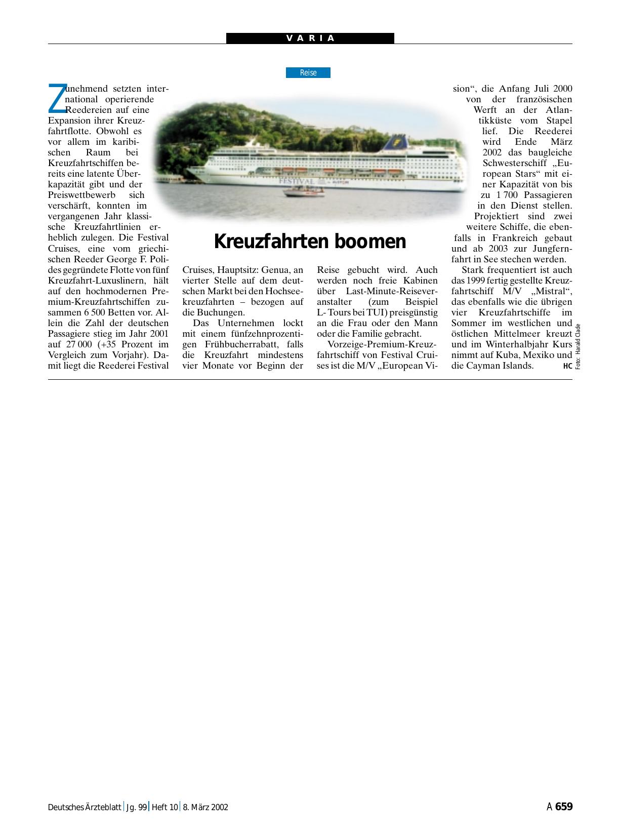 Vorschauseite 1: Kreuzfahrten boomen
