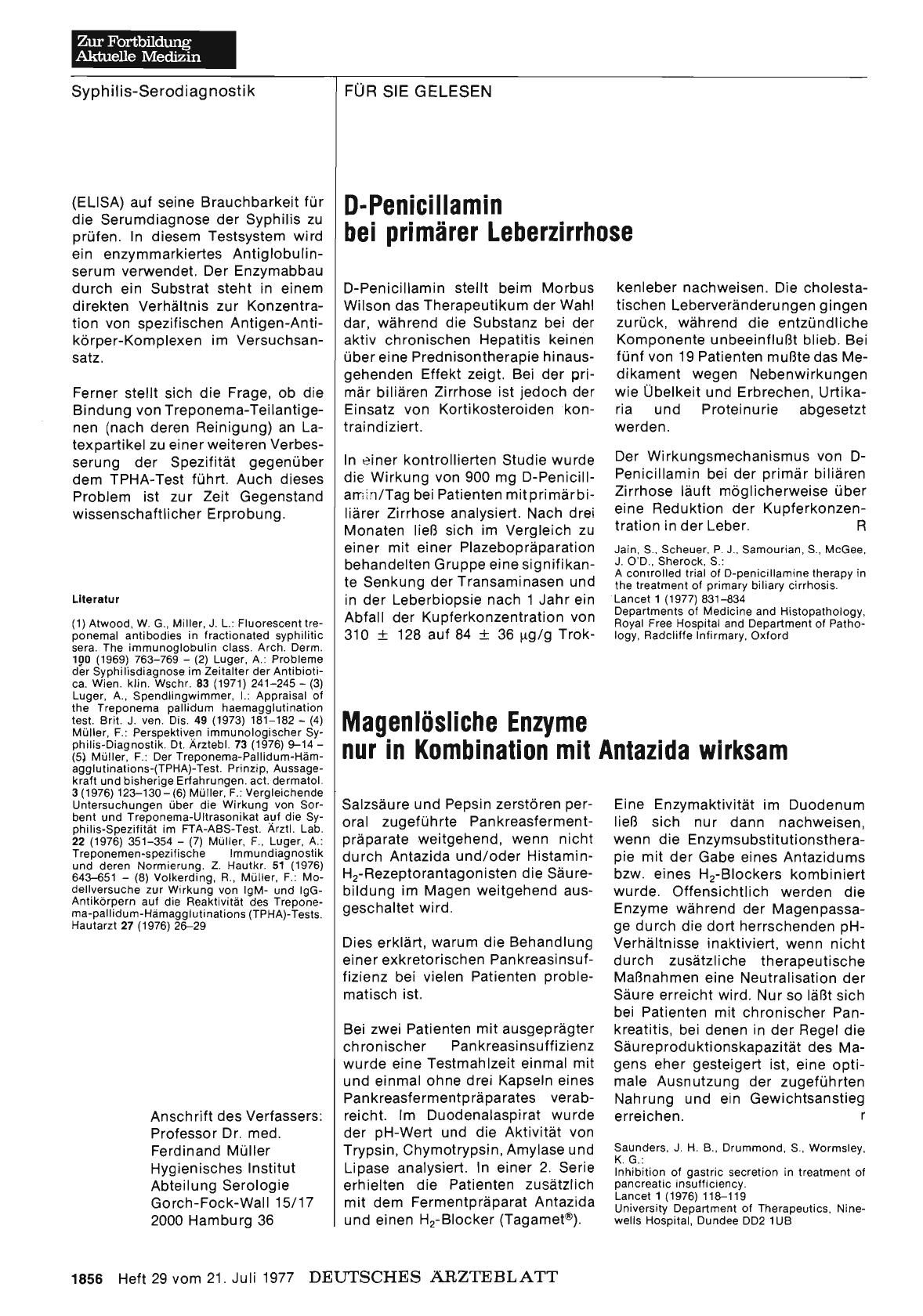 Vorschauseite 1: D-Penicillamin bei primärer Leberzirrhose