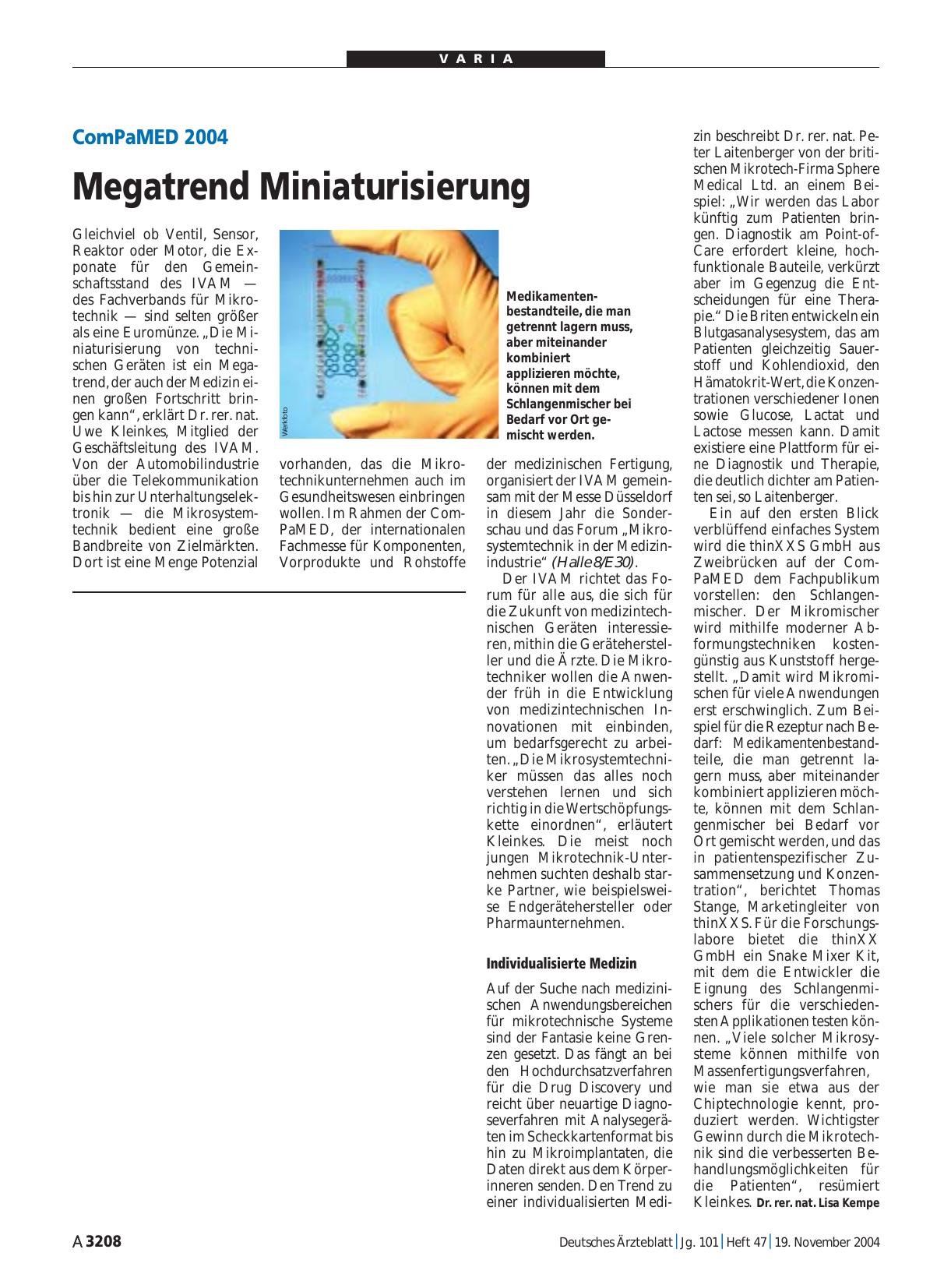 Vorschauseite 1: ComPaMED 2004: Megatrend Miniaturisierung