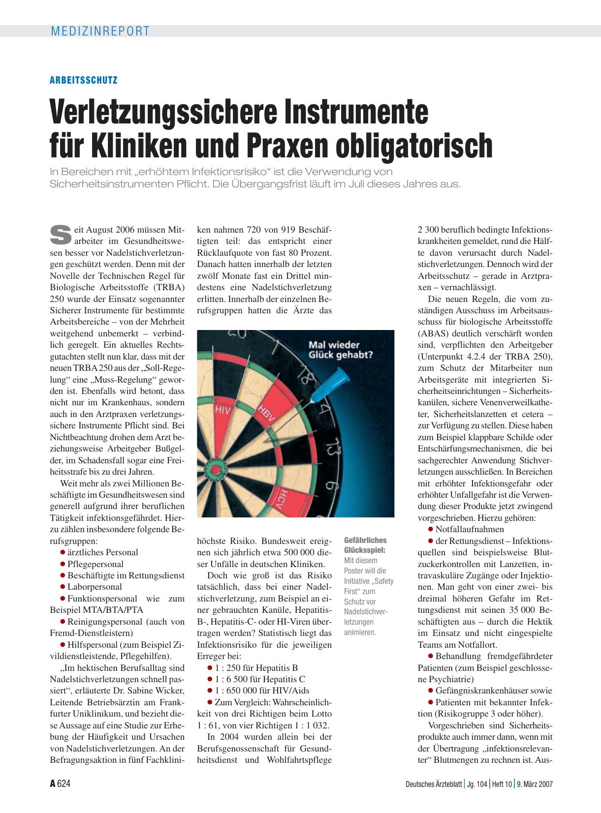 Vorschauseite 1: Arbeitsschutz: Verletzungssichere Instrumente für Kliniken und Praxen obligatorisch