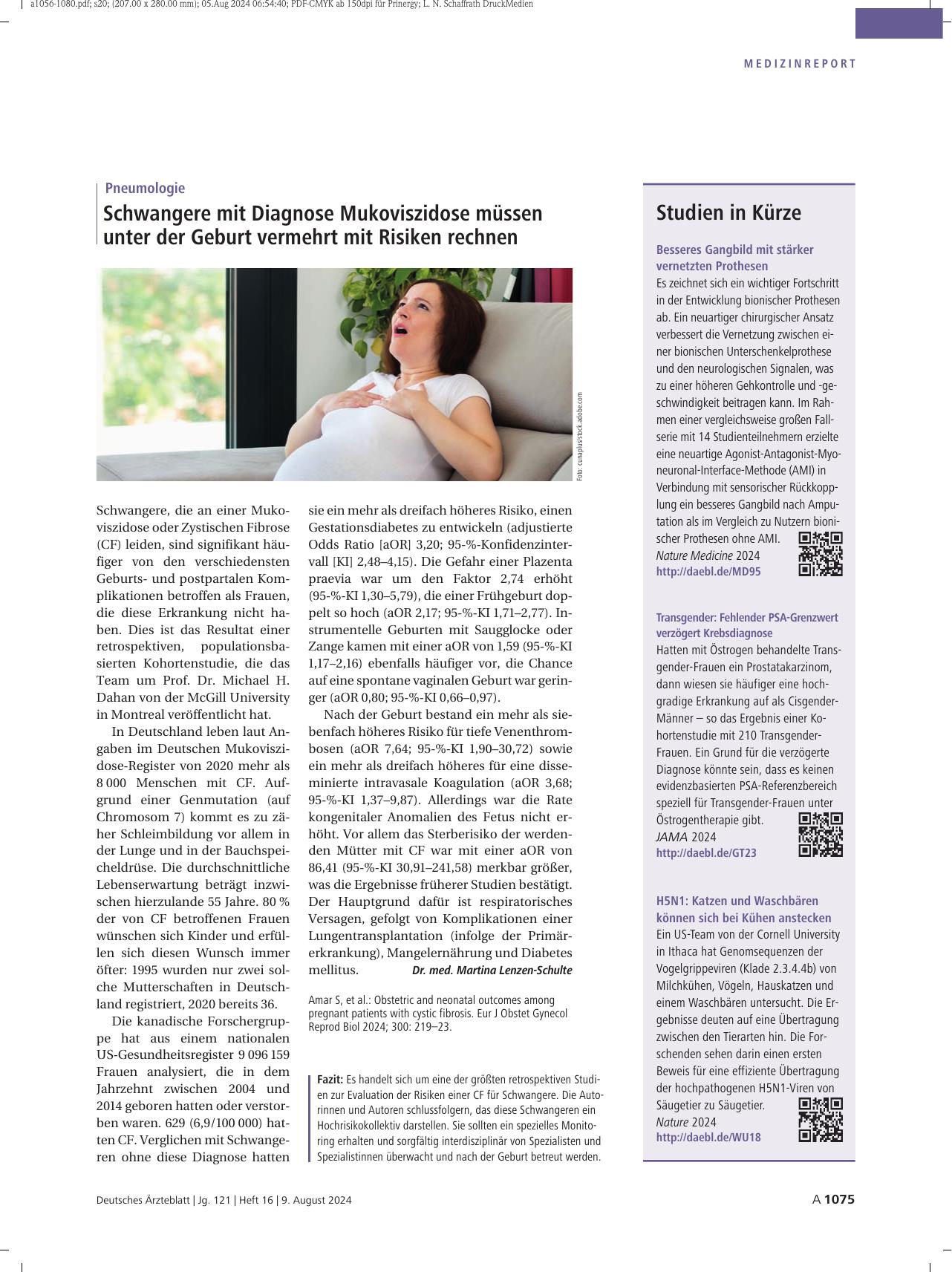 Vorschauseite 1: Pneumologie: Schwangere mit Diagnose Mukoviszidose müssen unter der Geburt vermehrt mit Risiken rechnen.