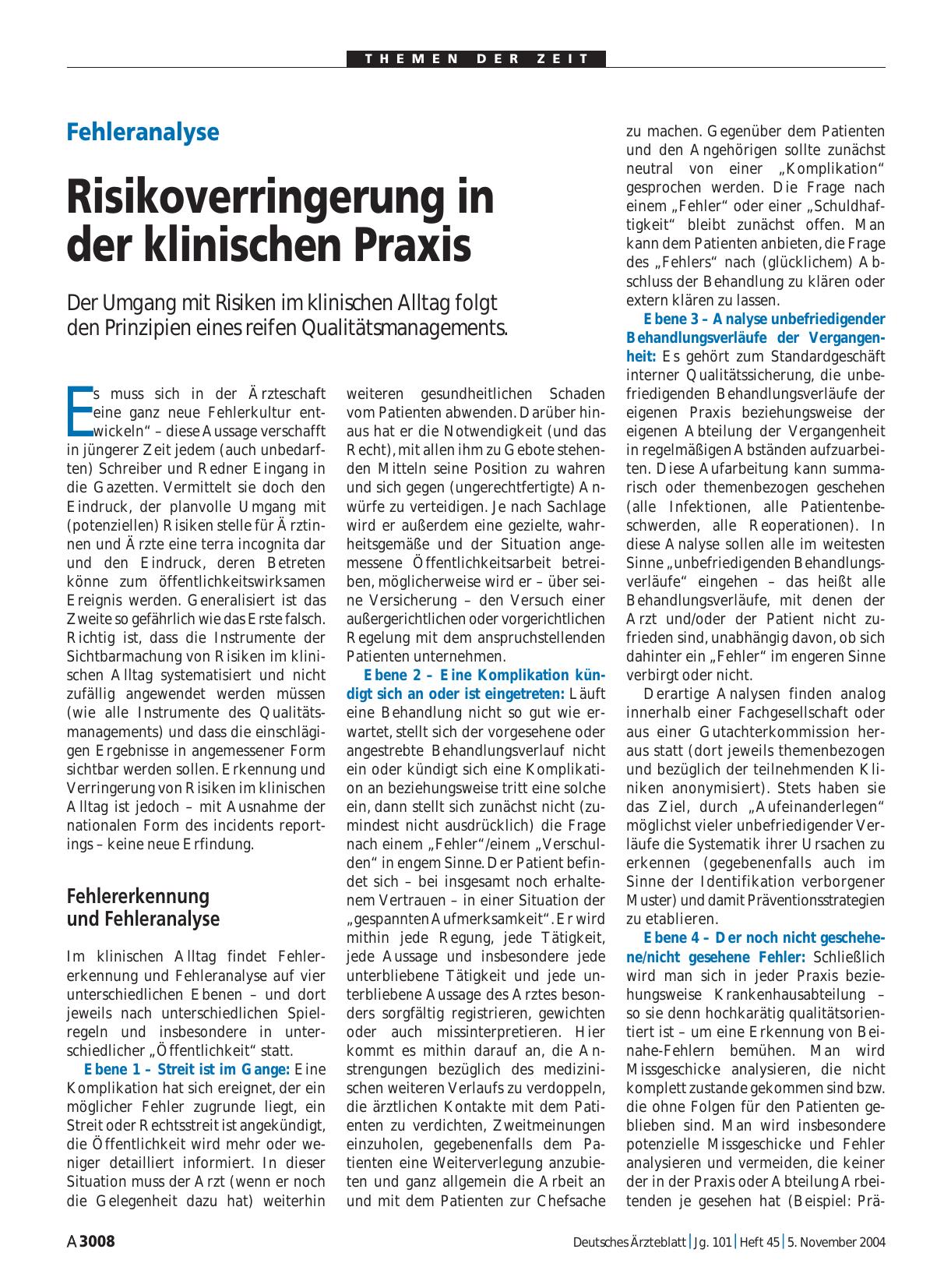 Vorschauseite 1: Fehleranalyse: Risikoverringerung in der klinischen Praxis
