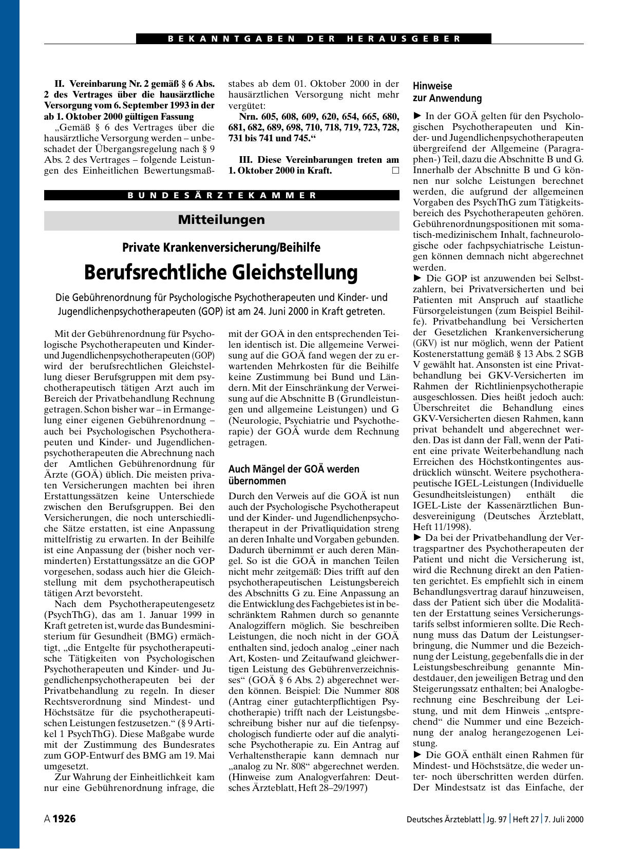 Vorschauseite 1: Private Krankenversicherung/Beihilfe: Berufsrechtliche Gleichstellung
