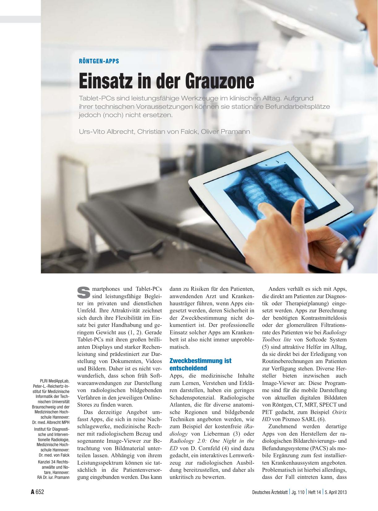 Vorschauseite 1: Röntgen-Apps: Einsatz in der Grauzone