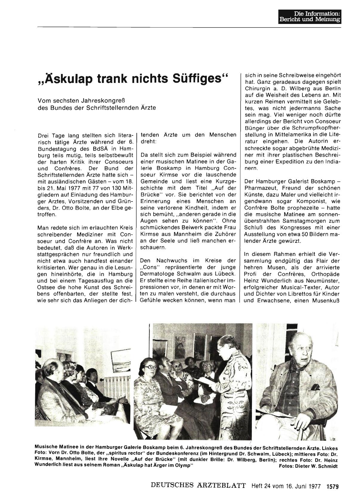 Vorschauseite 1: „Äskulap trank nichts Süffiges”: Vom sechsten Jahreskongreß des Bundes der Schriftstellernden Ärzte