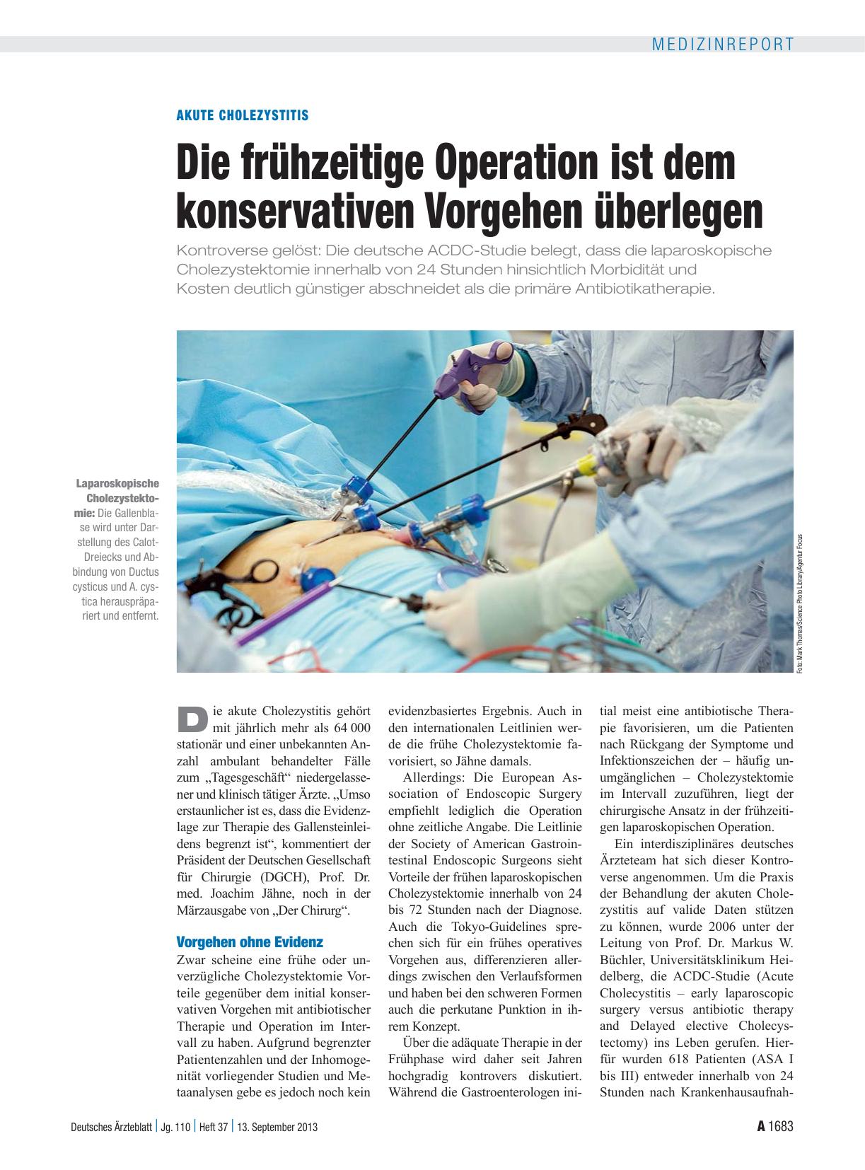 Vorschauseite 1: Akute Cholezystitis: Die frühzeitige Operation ist dem konservativen Vorgehen überlegen