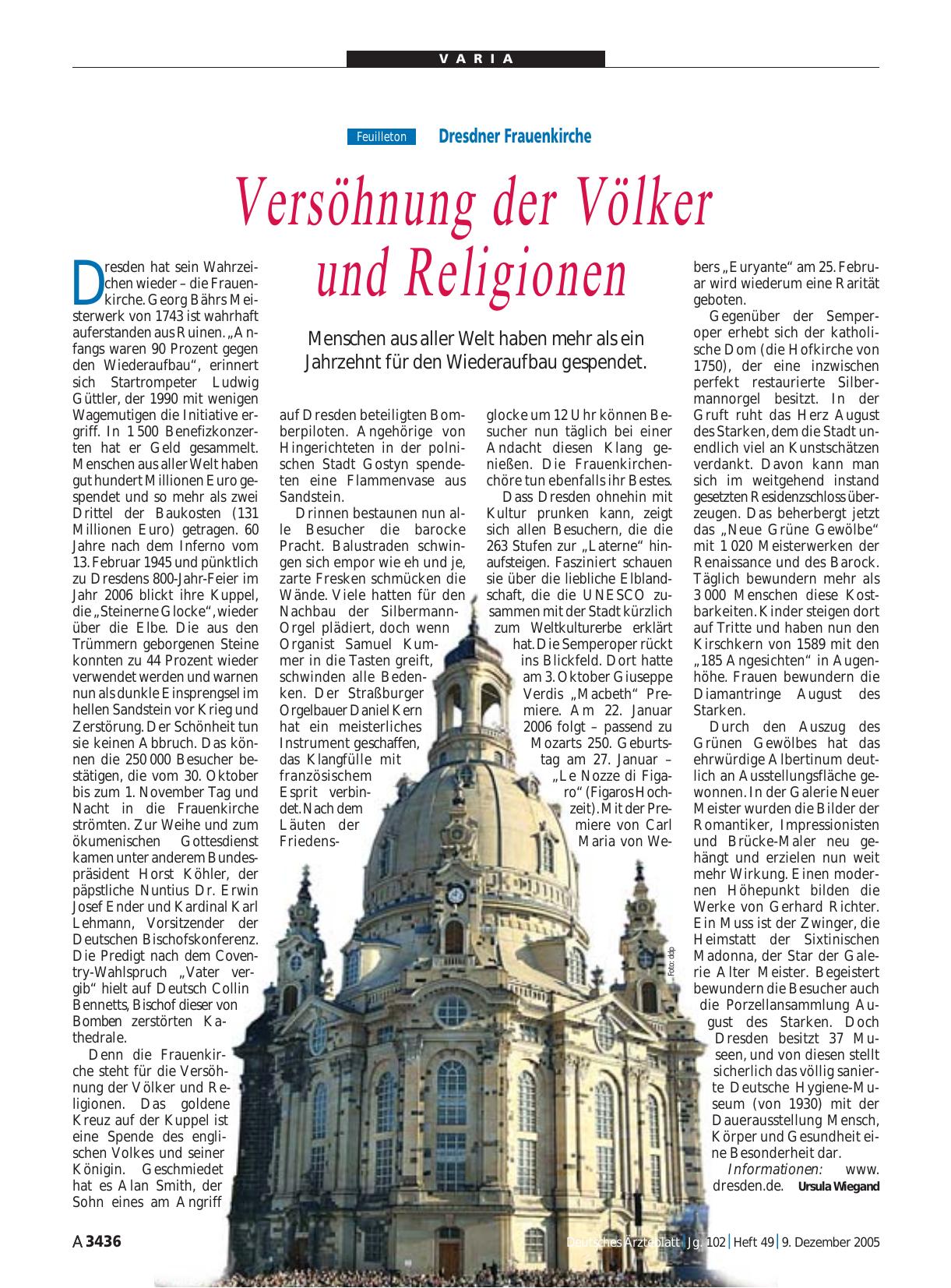 Vorschauseite 1: Dresdner Frauenkirche: Versöhnung der Völker und Religionen