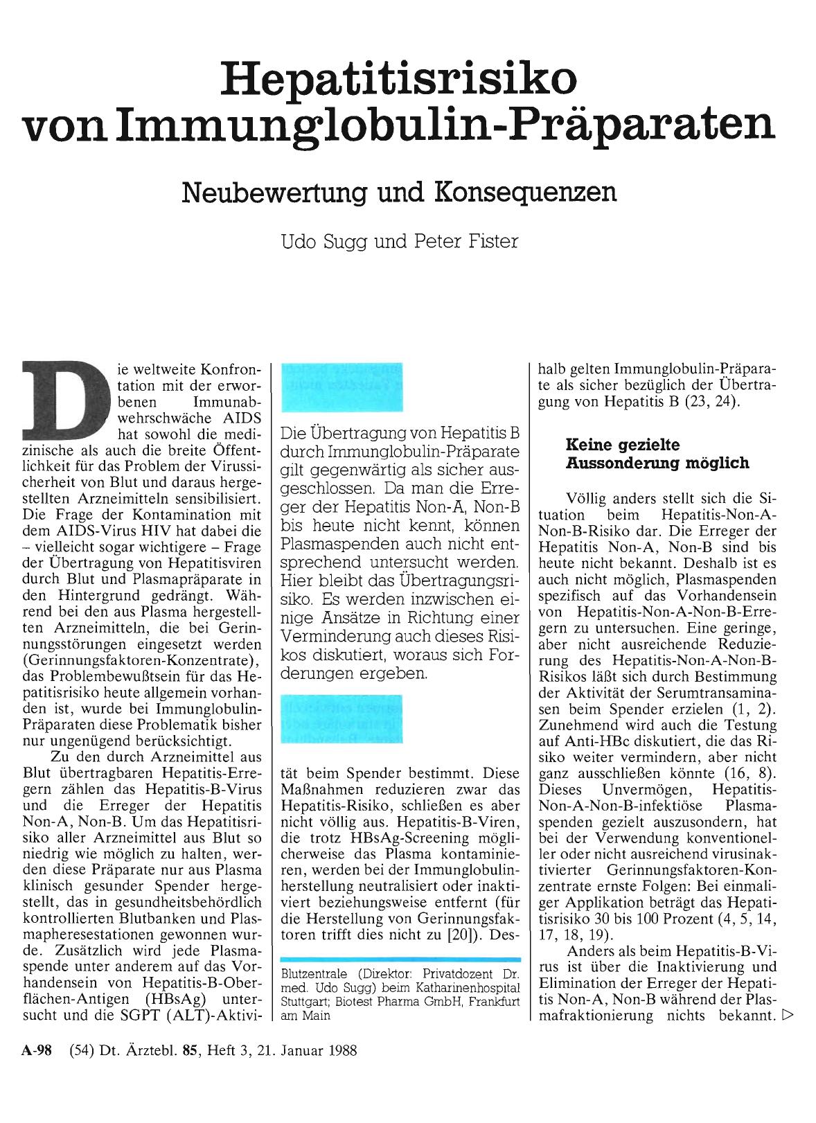 Vorschauseite 1: Hepatitisrisiko von Immunglobulin-Präparaten